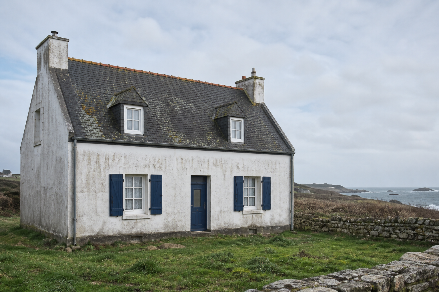 Avant travaux de peinture et ravalement sur une maison bretonne en bord de mer